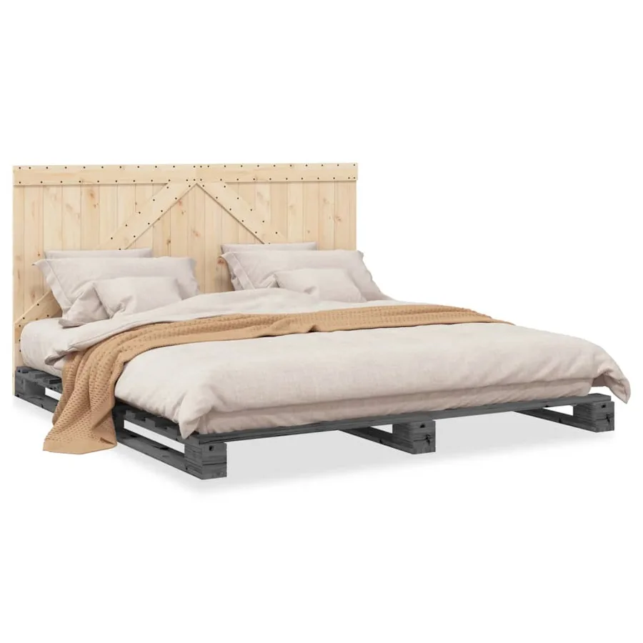 Cadre de lit sans matelas gris 200x200 cm bois massif de pin - 2