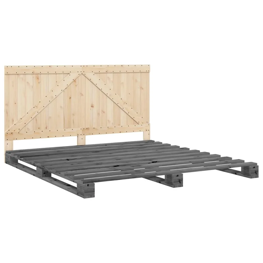 Cadre de lit sans matelas gris 200x200 cm bois massif de pin - 3