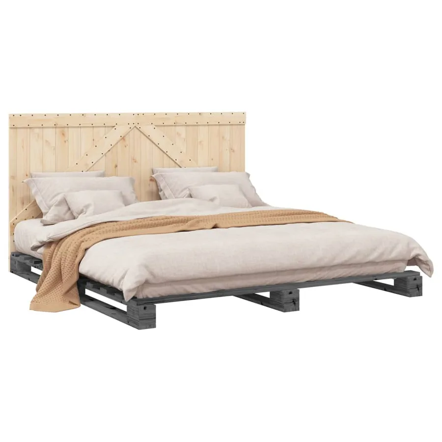 Cadre de lit sans matelas gris 200x200 cm bois massif de pin - 4