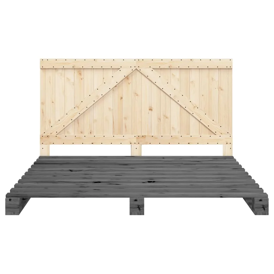Cadre de lit sans matelas gris 200x200 cm bois massif de pin - 5