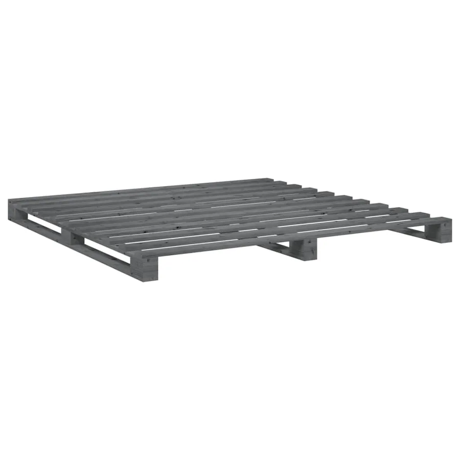 Cadre de lit sans matelas gris 200x200 cm bois massif de pin - 7