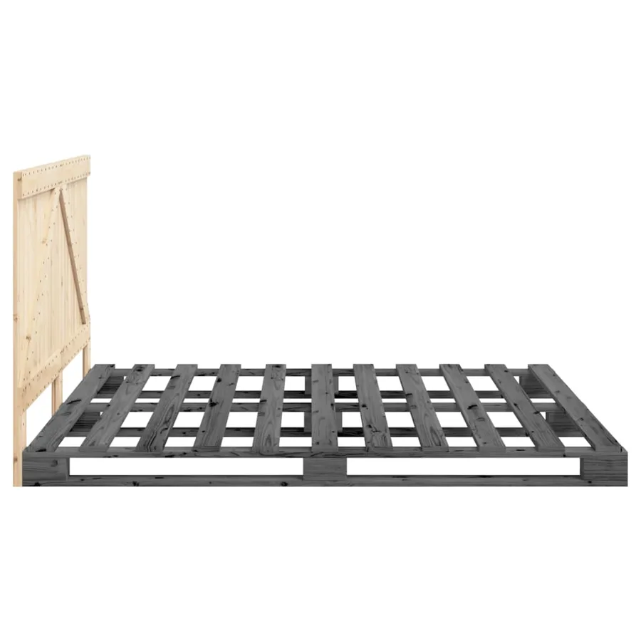 Cadre de lit sans matelas gris 200x200 cm bois massif de pin - 8