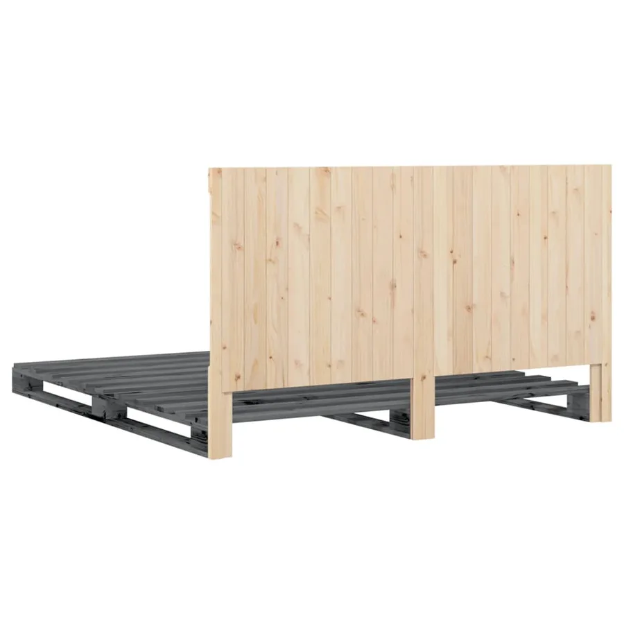 Cadre de lit sans matelas gris 200x200 cm bois massif de pin - 9