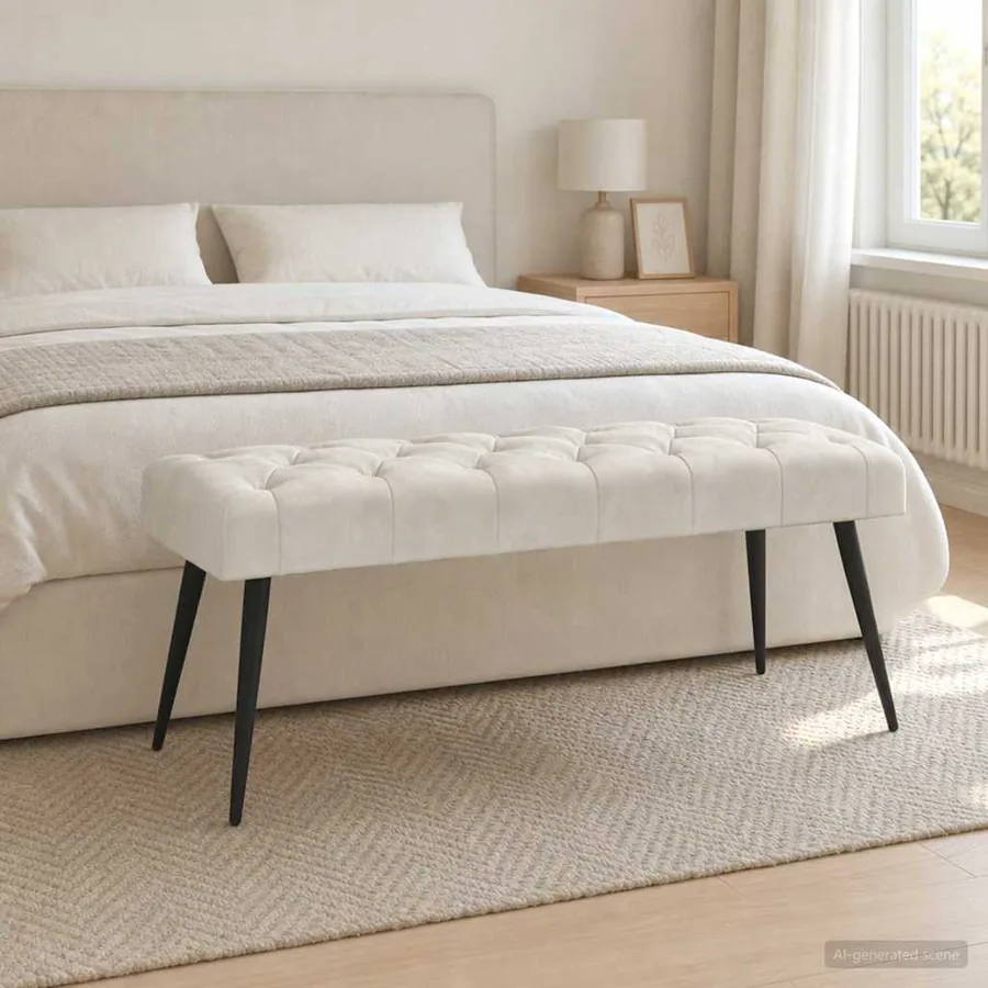 Banc avec capitonnage bouton Crème 110 x 40 x 46 cm Velours