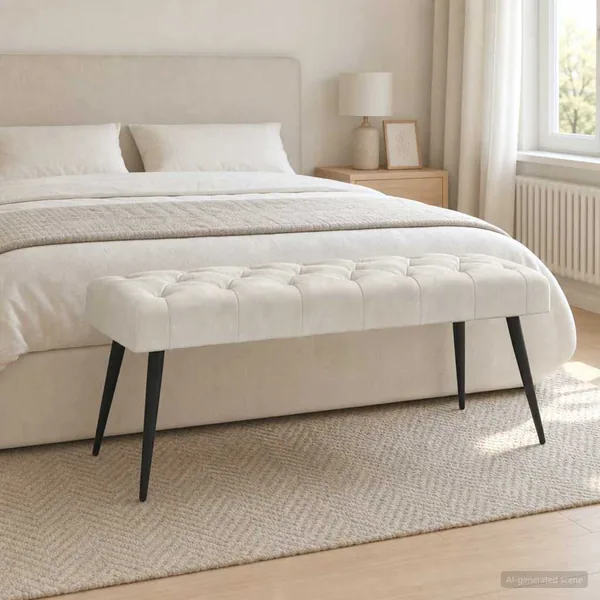 Banc avec capitonnage bouton Crème 110 x 40 x 46 cm Velours
