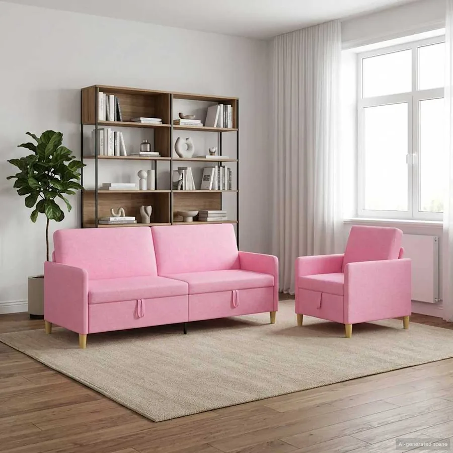 Canapé avec rangement 2 pcs Rose Polyester