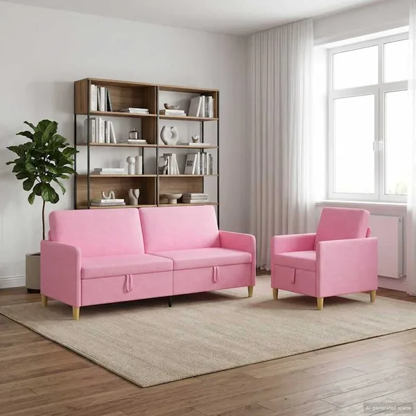 Canapé avec rangement 2 pcs Rose Polyester
