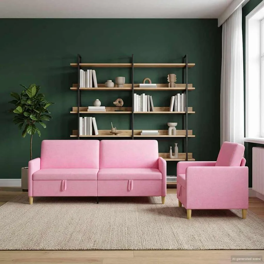 Canapé avec rangement 2 pcs Rose Polyester - 3