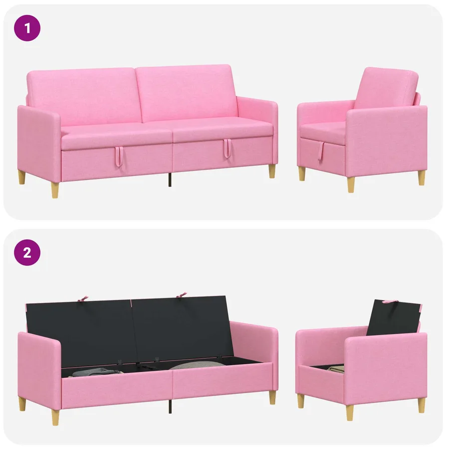 Canapé avec rangement 2 pcs Rose Polyester - 4