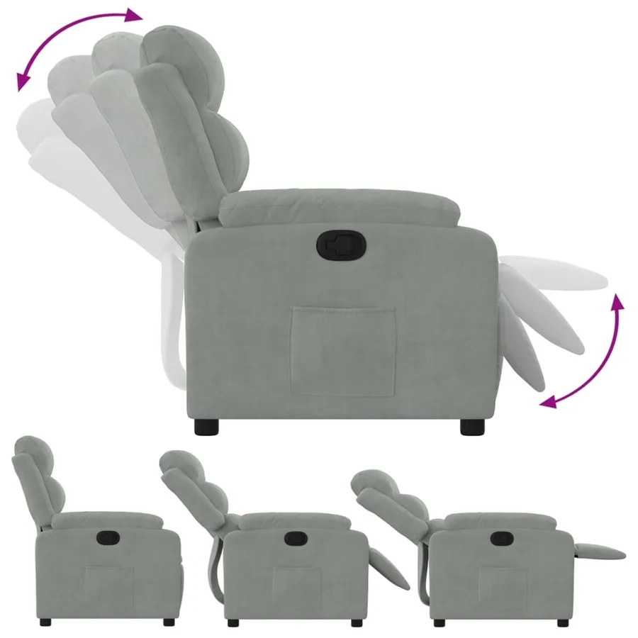 Fauteuil inclinable gris clair velours - 4
