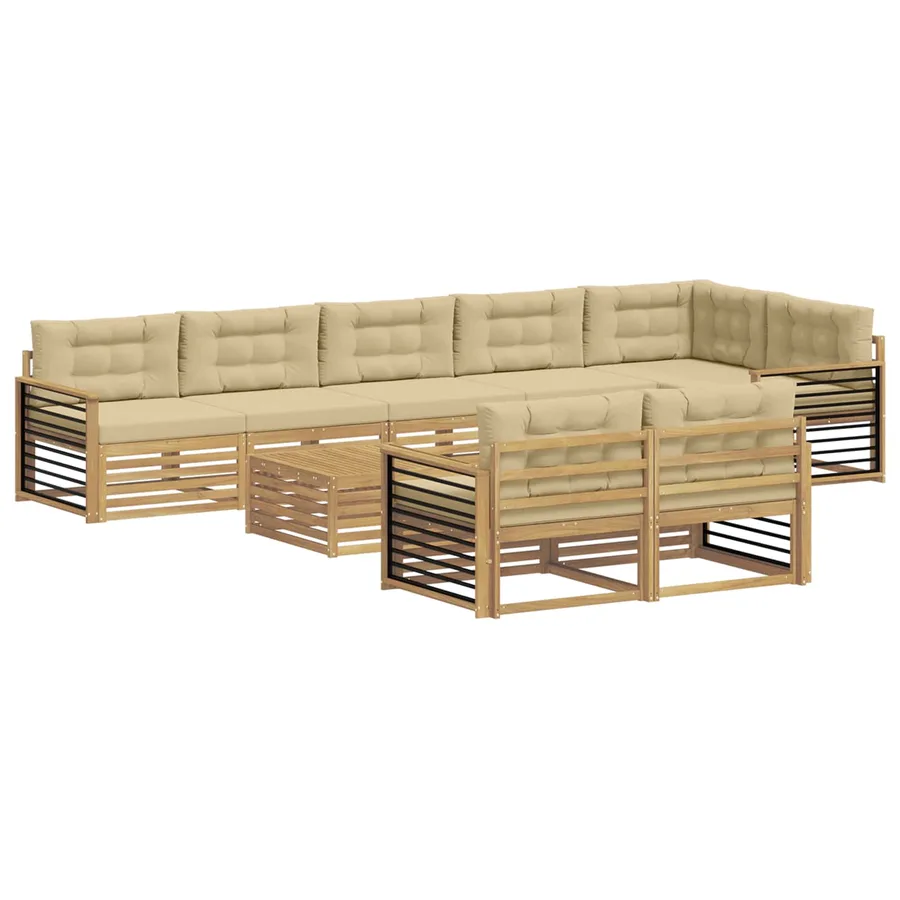Ensemble de canapés d'extérieur 9 pc Blanc et Beige Polyester - 2