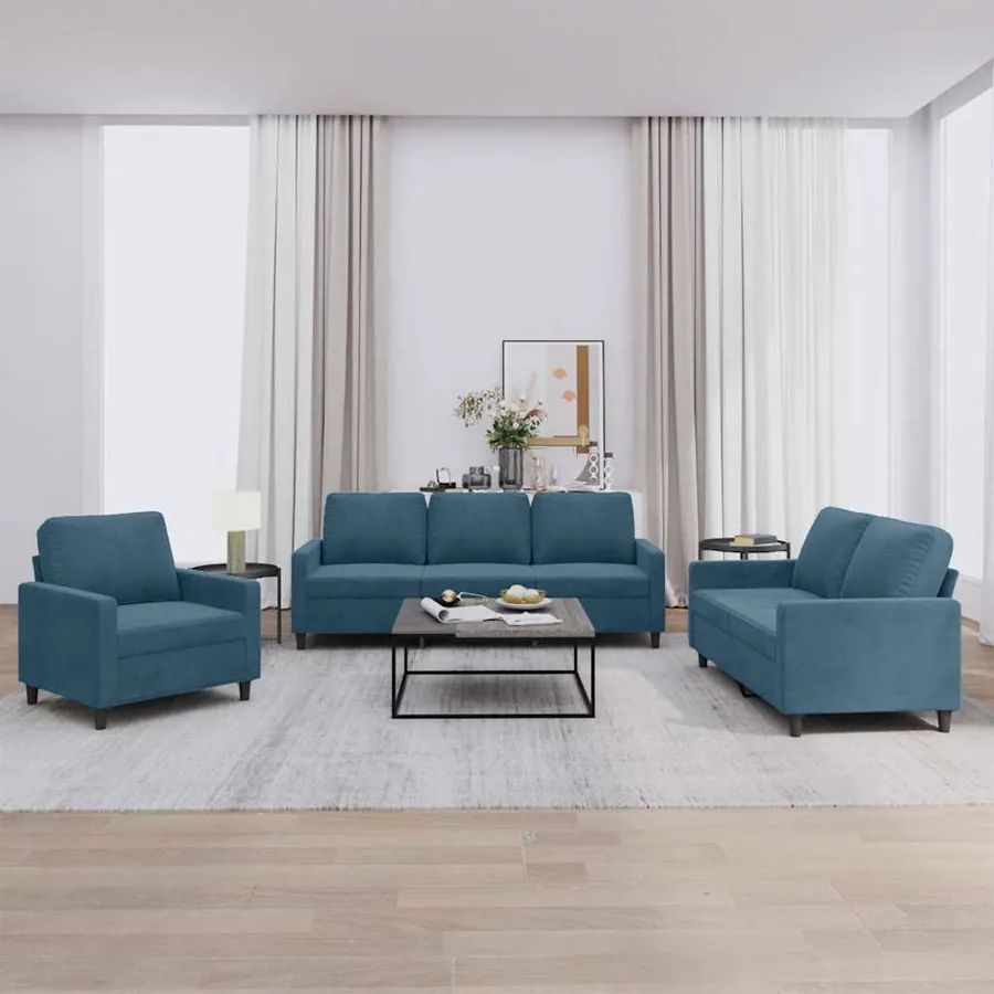 Ensemble de canapés 3 pcs avec coussins Bleu Velours