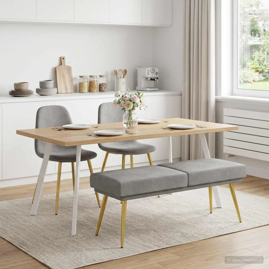 Banc à double couche Gris clair 120 x 45 x 46 cm Velours - 3