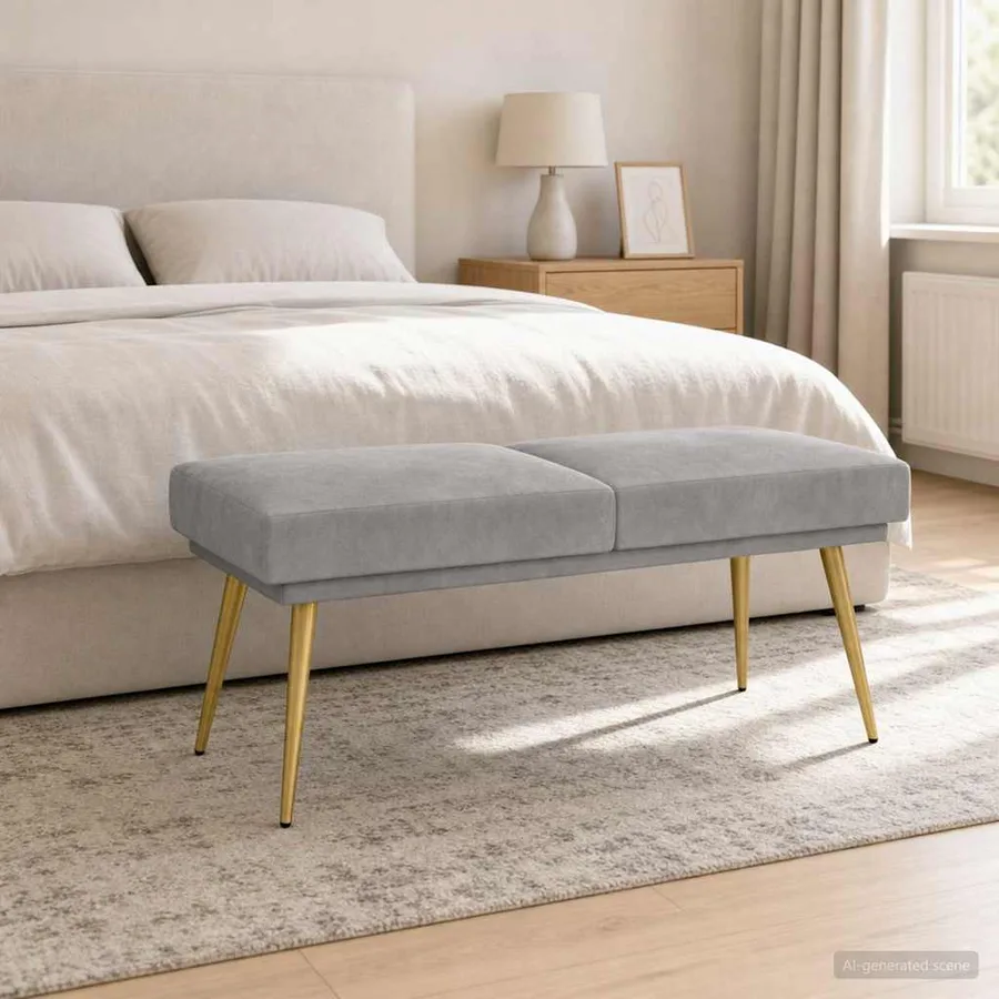 Banc à double couche Gris clair 120 x 45 x 46 cm Velours - 4