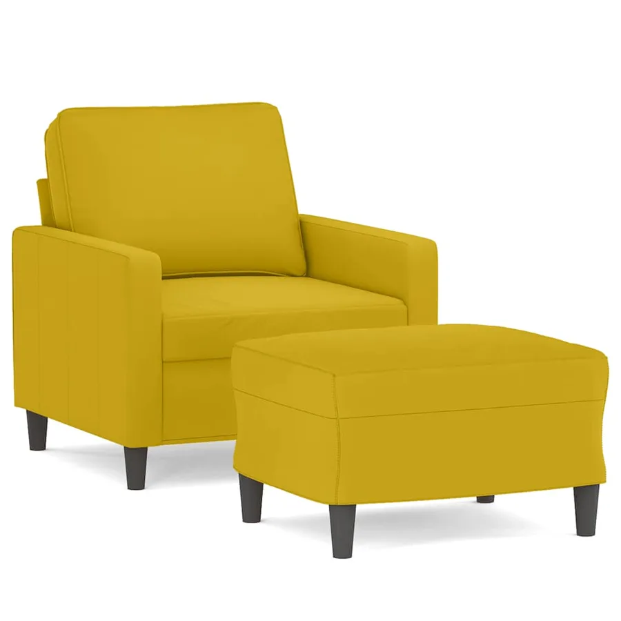 Fauteuil avec repose-pied jaune 60 cm velours - 2