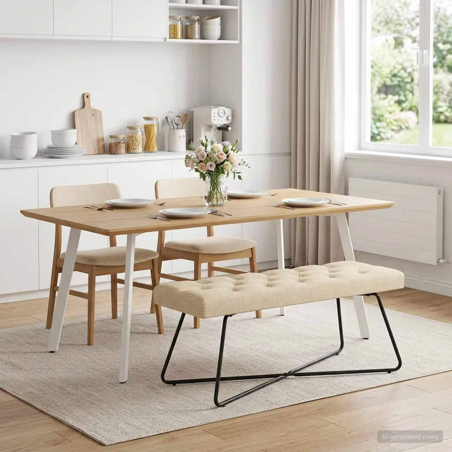 Banc avec capitonnage bouton Crème 110 x 40 x 46 cm Tissu
