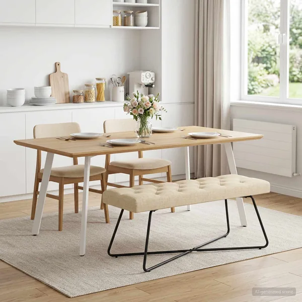 Banc avec capitonnage bouton Crème 110 x 40 x 46 cm Tissu