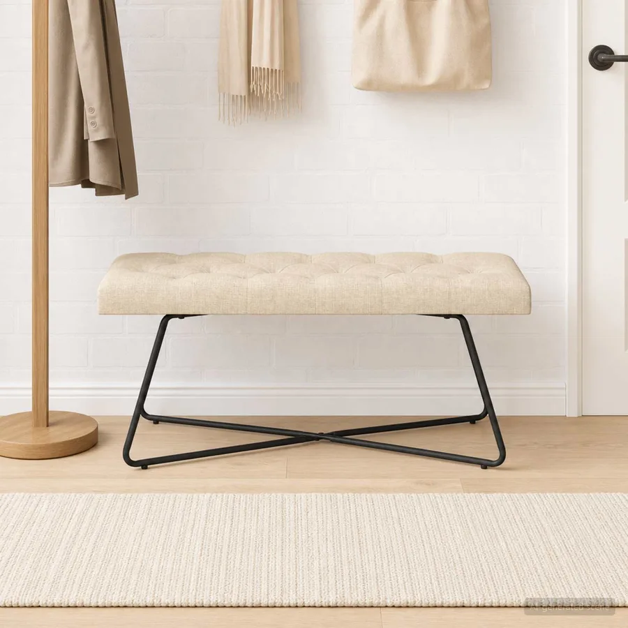 Banc avec capitonnage bouton Crème 110 x 40 x 46 cm Tissu - 4