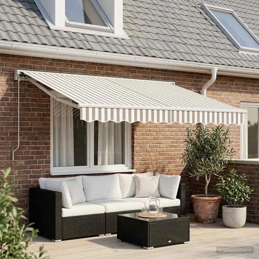 Auvent rétractable manuel Gris clair et blanc 3 x 2,5 m