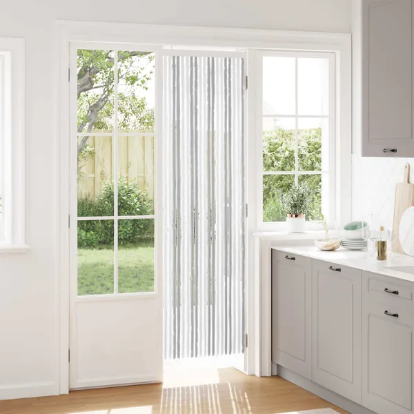Rideau anti-insectes en chenille Gris clair et blanc