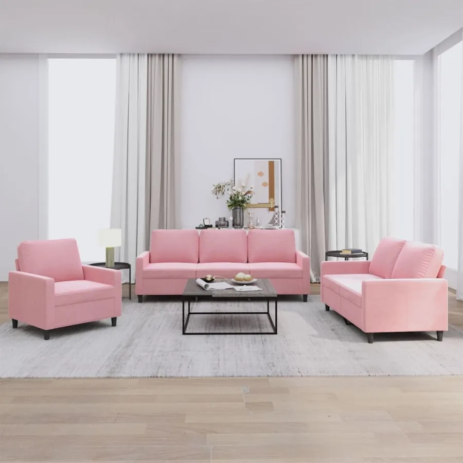 Ensemble de canapés 3 pcs avec coussins Rose Velours
