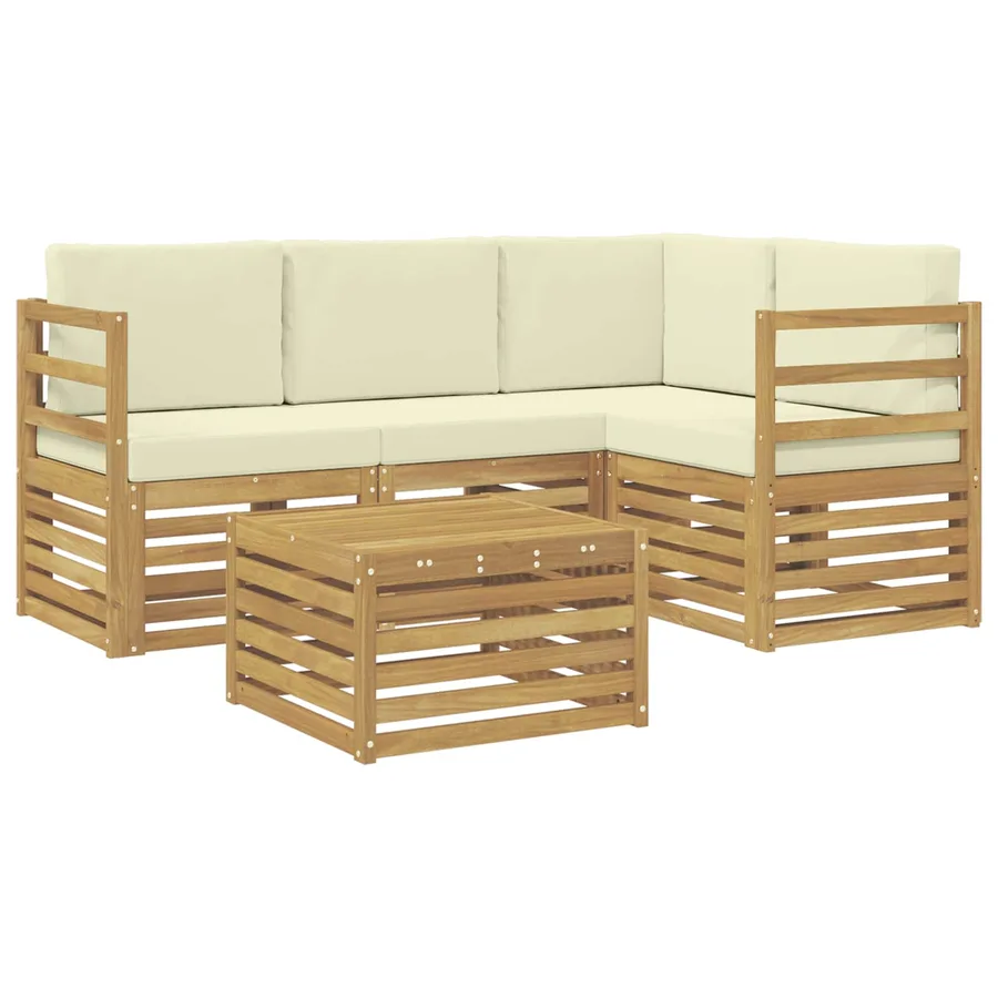 Ensemble de canapés d'extérieur 5 pcs Blanc et crème Polyester - 2