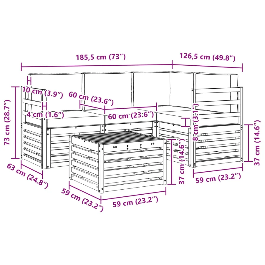 Ensemble de canapés d'extérieur 5 pcs Blanc et crème Polyester - 7