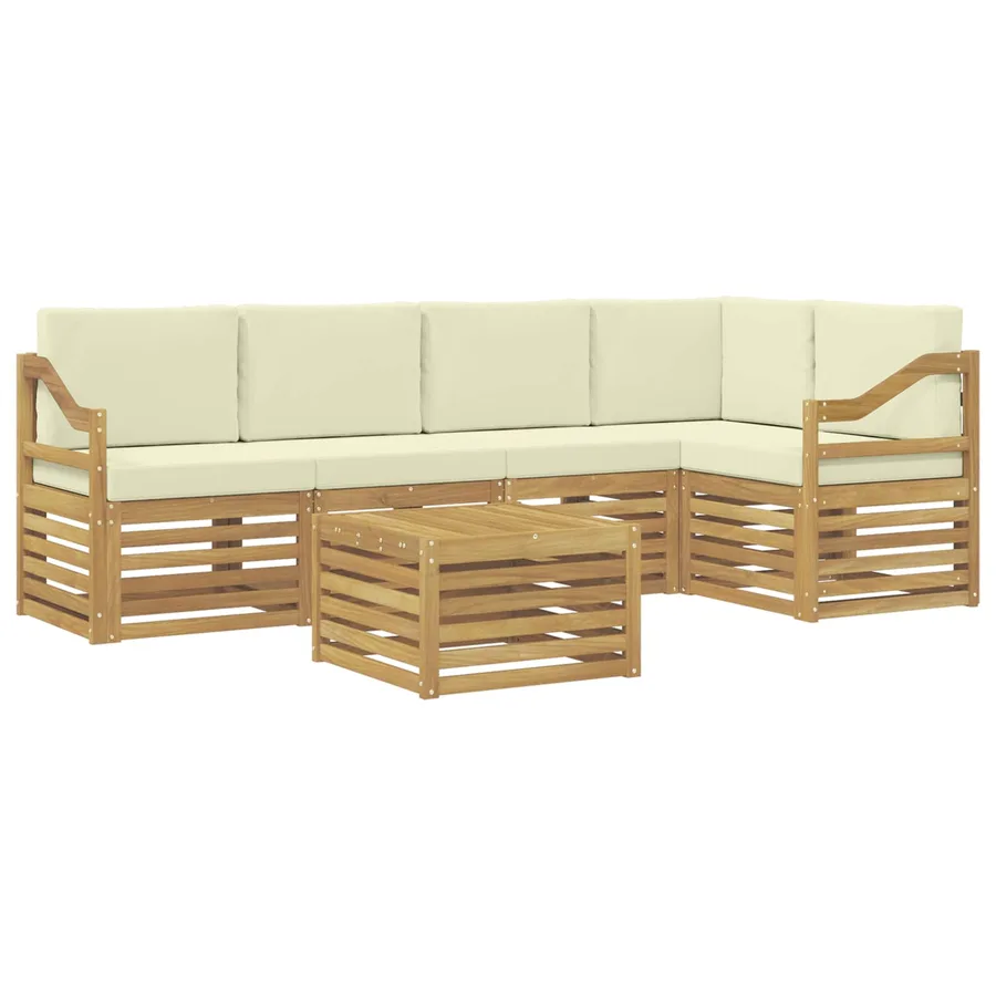 Ensemble de canapé d'angle avec coussin 6 pcs Blanc et crème - 2