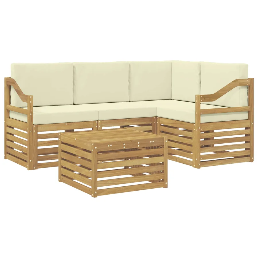 Ensemble de canapés d'extérieur 5 pcs Blanc et crème Polyester - 2