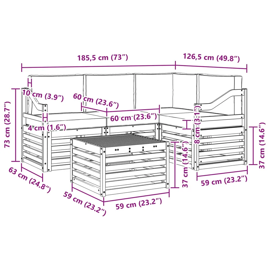 Ensemble de canapés d'extérieur 5 pcs Blanc et crème Polyester - 7
