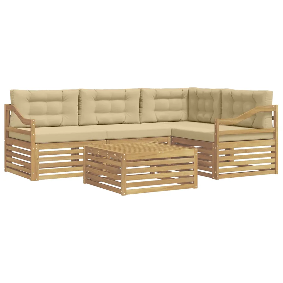 Ensemble de canapés d'extérieur 5 pc Blanc et Beige Polyester - 2