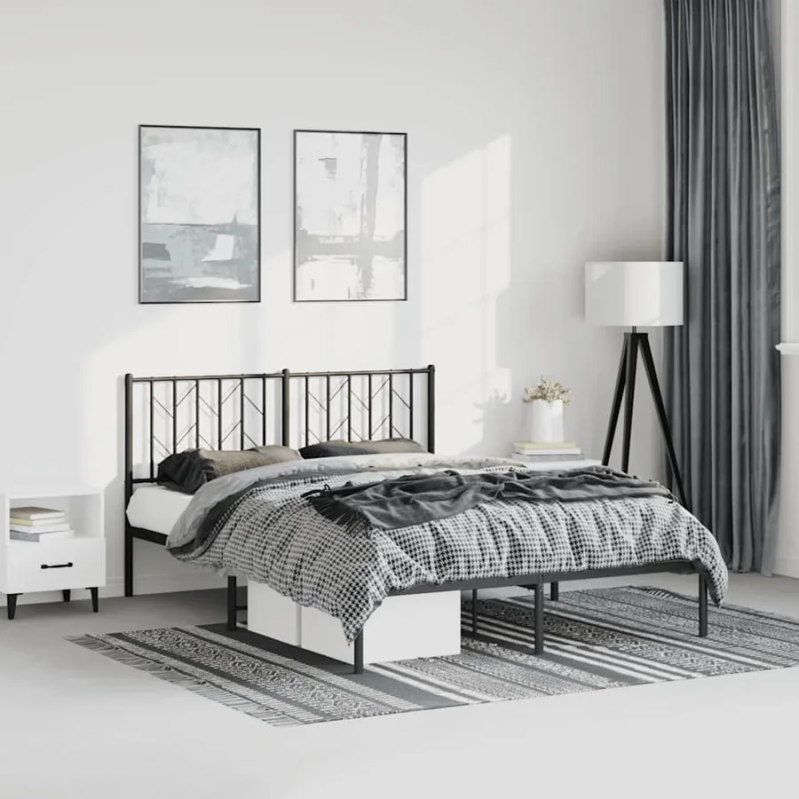 Cadre de lit métal sans matelas avec tête de lit noir 193x203cm