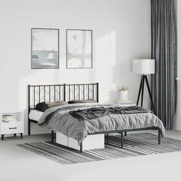 Cadre de lit métal sans matelas avec tête de lit noir 193x203cm