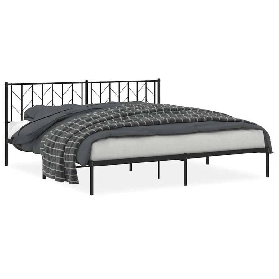 Cadre de lit métal sans matelas avec tête de lit noir 193x203cm - 2