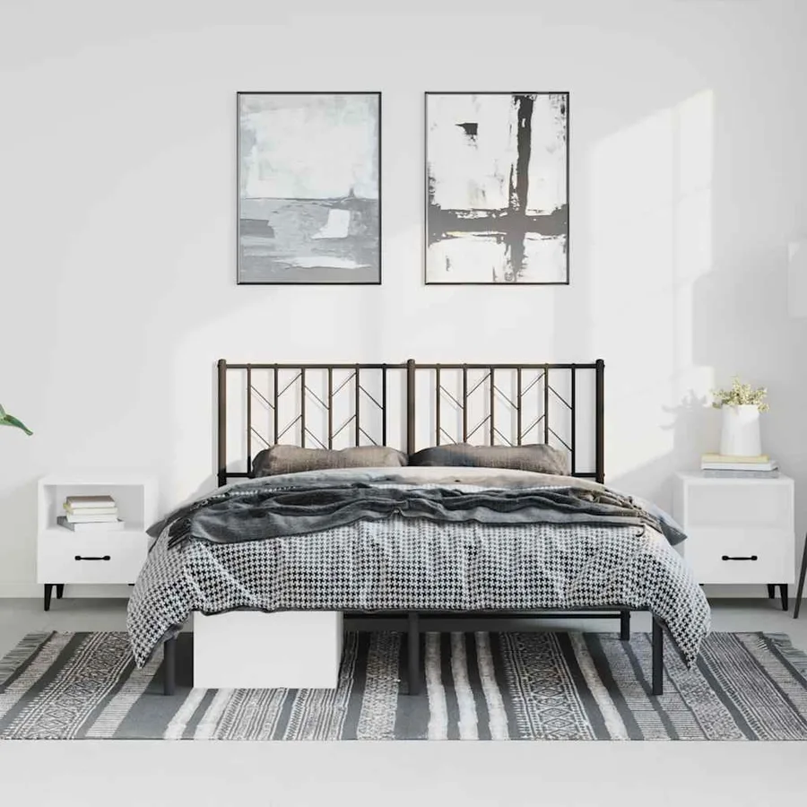 Cadre de lit métal sans matelas avec tête de lit noir 193x203cm - 3