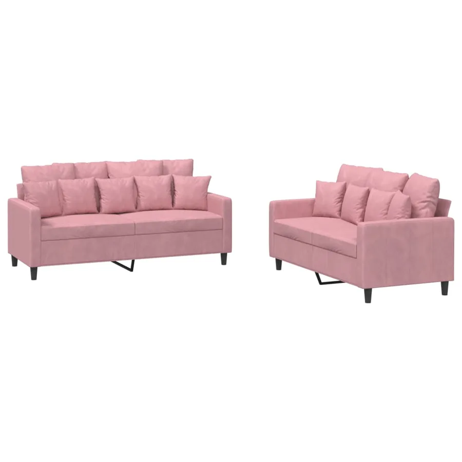 Ensemble de canapés 2 pcs avec coussins Rose Velours - 2