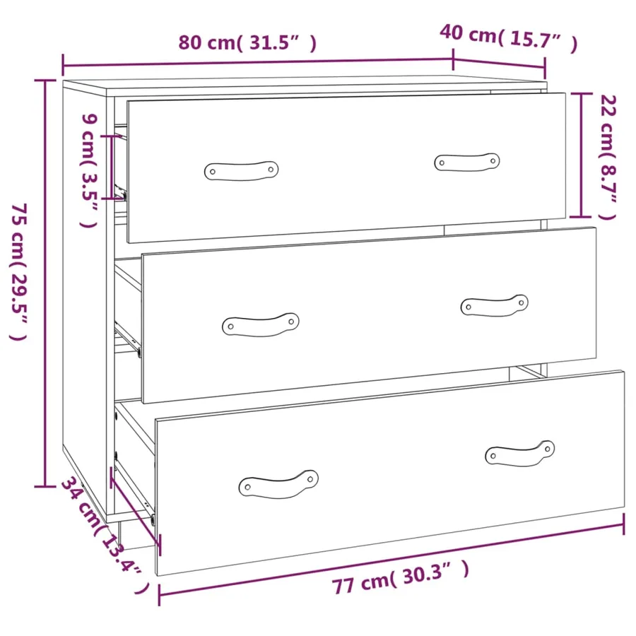 Buffet cire marron 80x40x75 cm bois massif de pin - 11