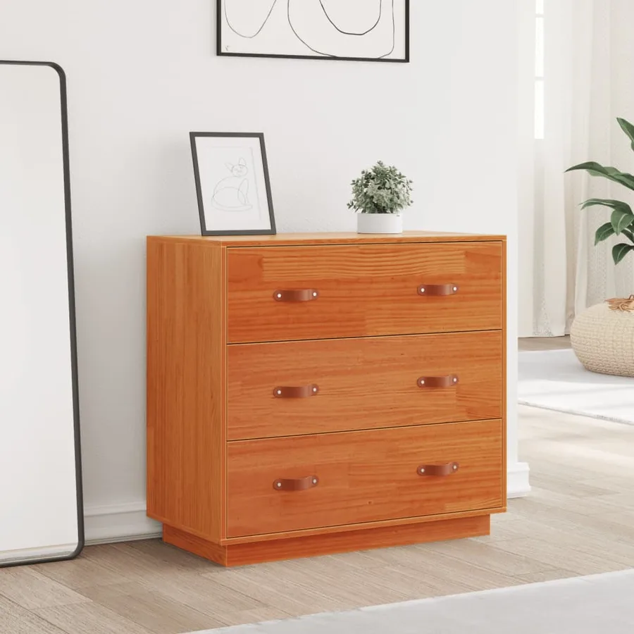 Buffet cire marron 80x40x75 cm bois massif de pin - 3