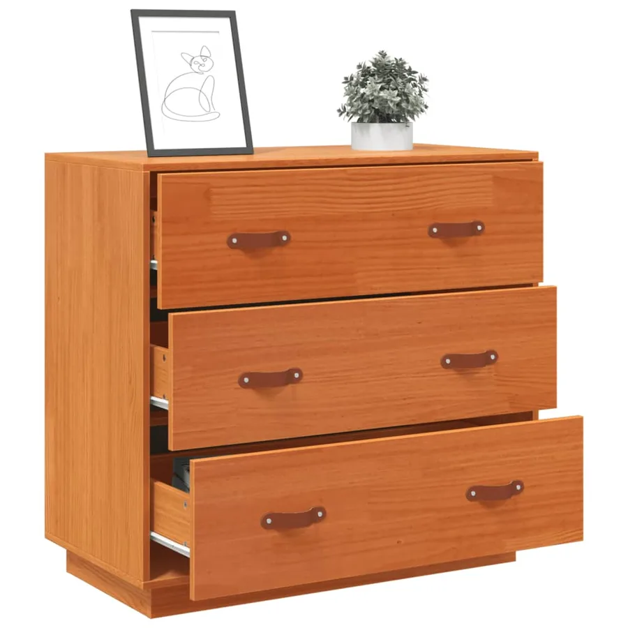 Buffet cire marron 80x40x75 cm bois massif de pin - 5