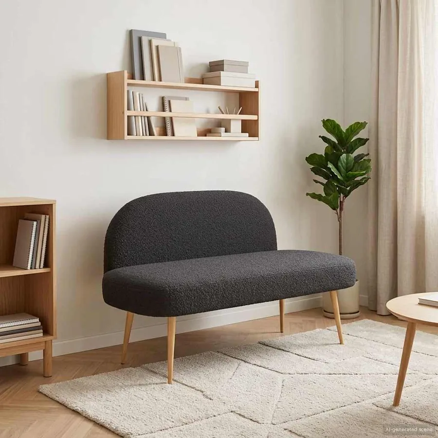 Banc rembourré avec dossier Noir 110 x 60 x 76 cm Bouclé