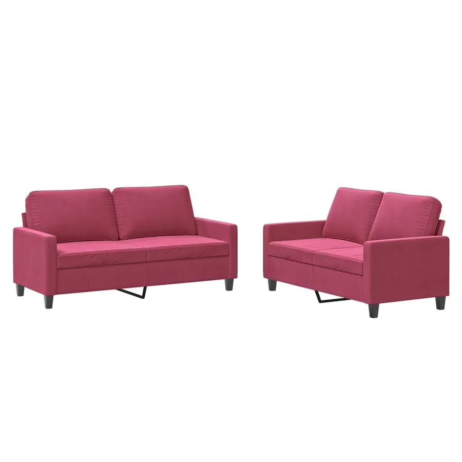 Ensemble de canapés 2 pcs avec coussins Rouge bordeaux Velours - 2