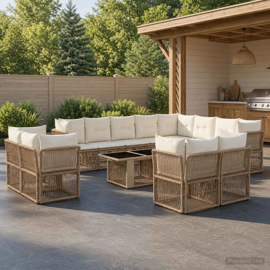 Ensemble de canapé de jardin 13 pcs polyrotin