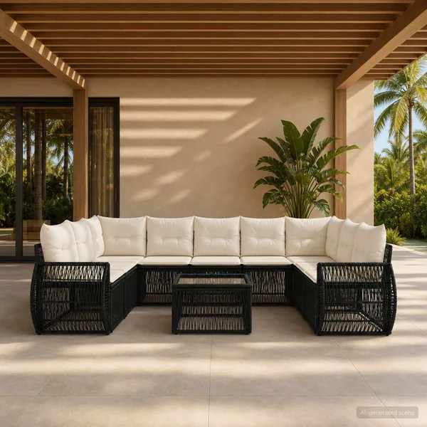 Ensemble de canapé de jardin 10 pcs Noir et blanc crème