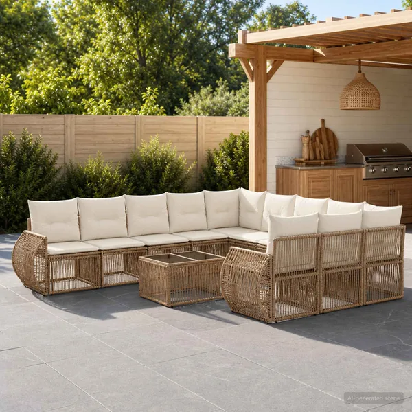 Ensemble de canapé de jardin 12 pcs Beige et blanc crème