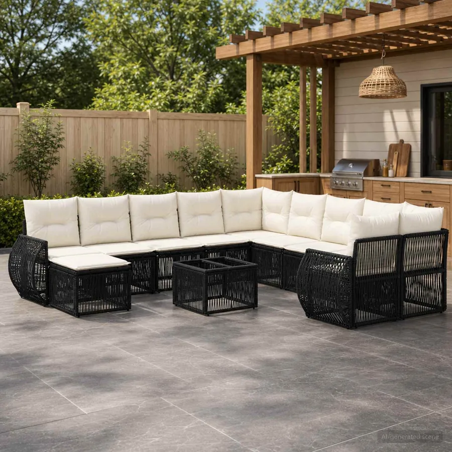 Ensemble de canapé de jardin 12 pcs Noir polyrotin