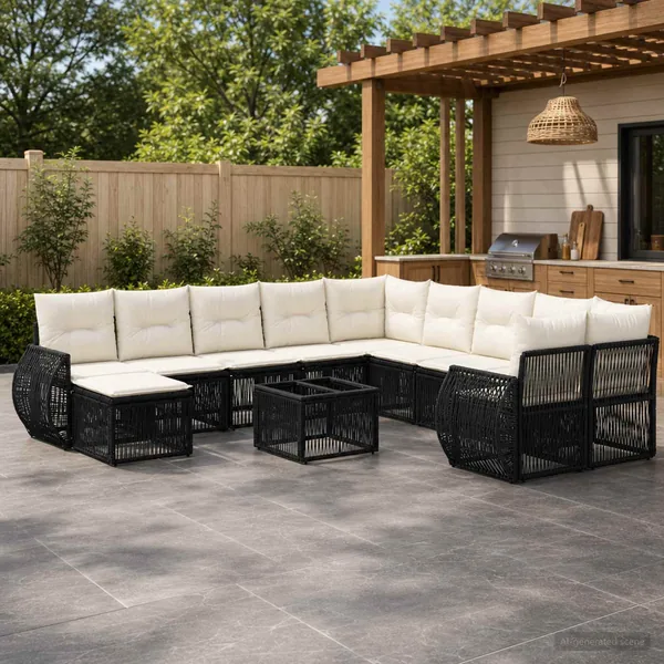 Ensemble de canapé de jardin 12 pcs Noir polyrotin