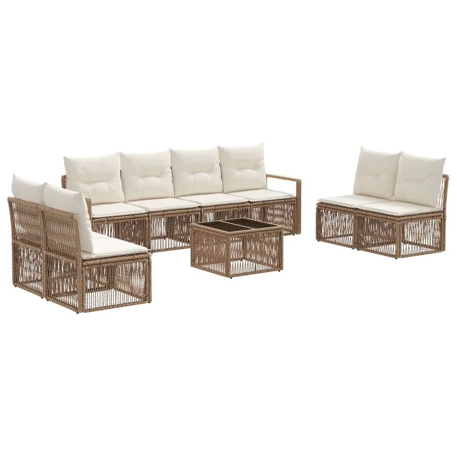 Ensemble de canapé de jardin 9 pcs Beige polyrotin - 2