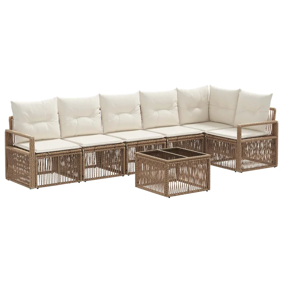 Ensemble de canapé de jardin 7 pcs Beige polyrotin - 2