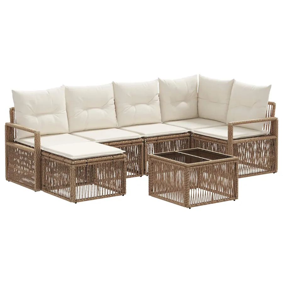 Ensemble de canapé de jardin 7 pcs Beige polyrotin - 2