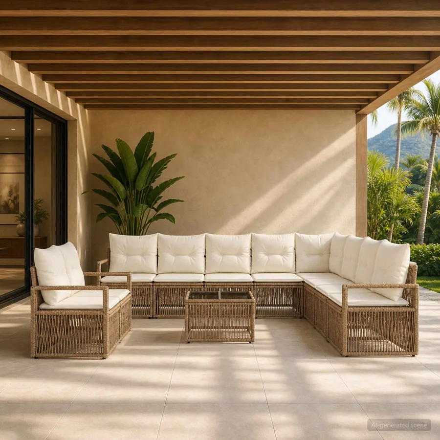 Ensemble de canapé de jardin 11 pcs Beige polyrotin